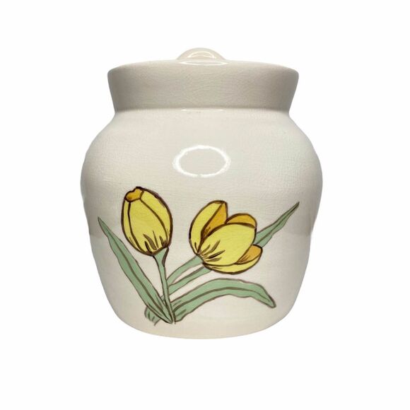 Floral Tulip Lidded Ceramic Decorative Cookie Storage Jar - Picture 1 of 8